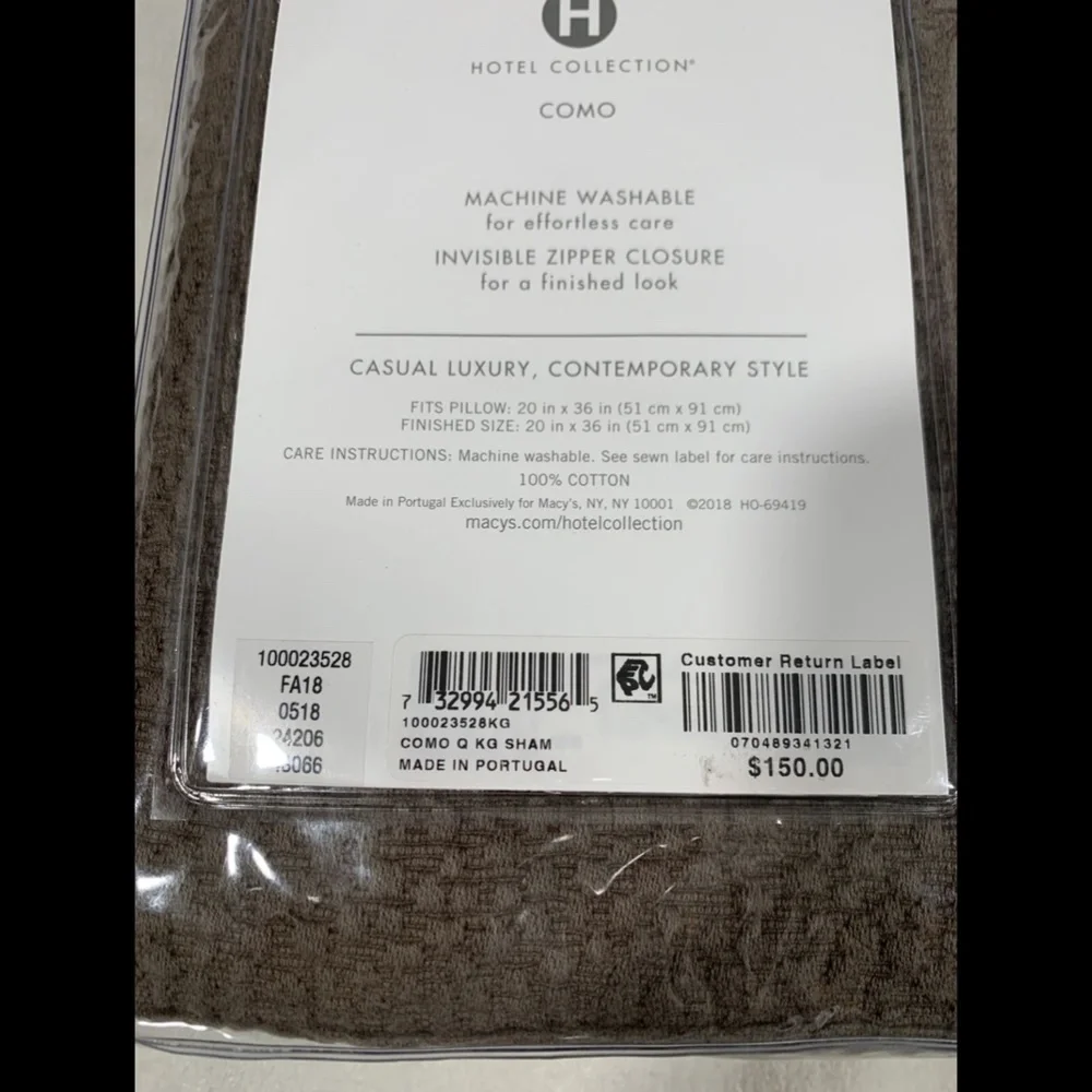 NIB‎ Hotel Collection Como Quilted (1) King Sham Pillow Case